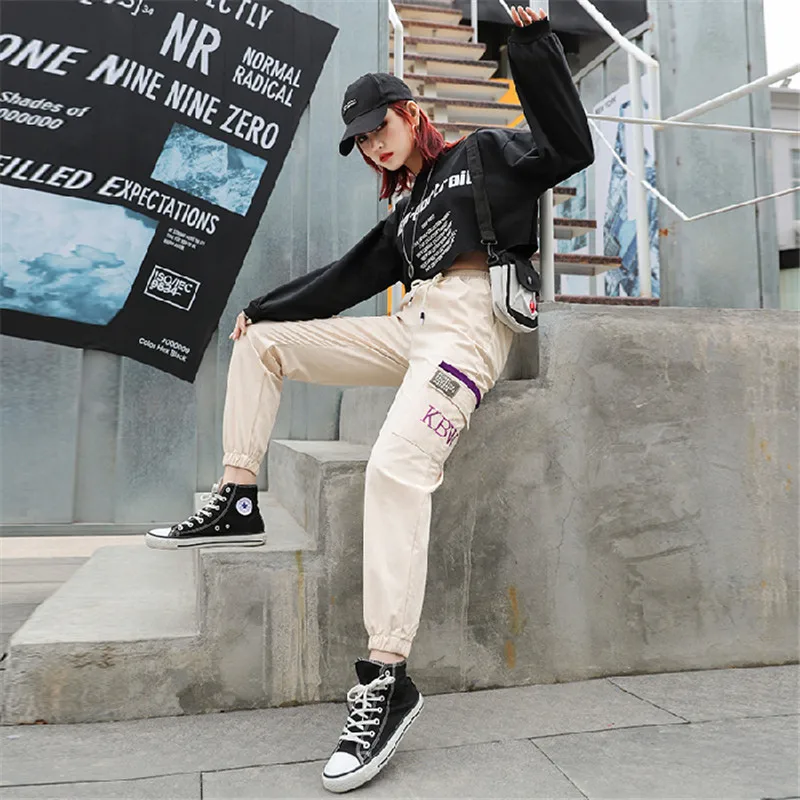 Женские брюки с высокой талией большими карманами багги свободные тактические