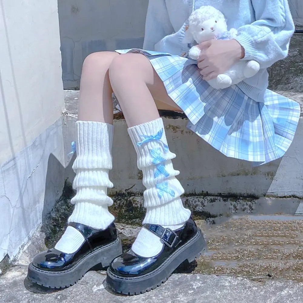 

New Fashion Bow Decor Knitted Socks Leg Warmers Autumn Winter Cute Sweet Lolita Style Women Warm Foot Cover Knee Protection