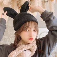 autumn and winter knitted wool hat draping rabbit ears rabbit fur hat women winter warm korean version of japanese hat