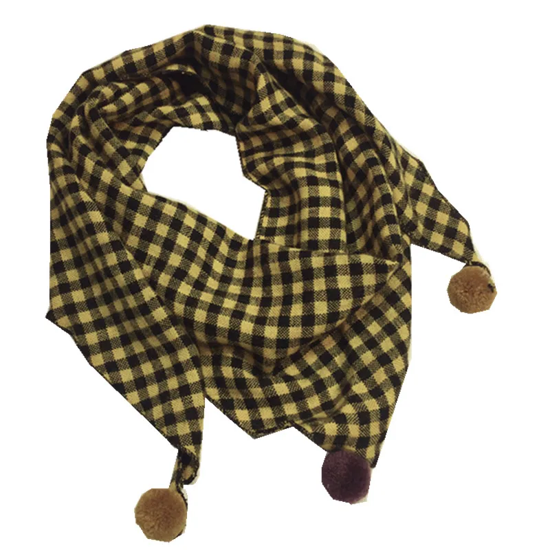 yellow black plaid Новинка года; сезон весна-осень; треугольные шарфы для мальчиков и девочек; хлопковый и льняной шарф для мальчиков и девочек; нагрудник малыша; детская одежда на шею; Детский шарф - Цвет: yellow black plaid