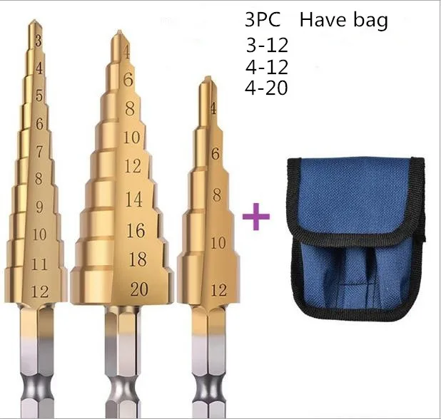 

3PC hexagonal shank straight flute step drill bit Pagoda drill Step drill bit reamer drill set