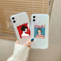 ins lovely anime illustration girl clear phone case for iphone 11 pro max xr x xs max 7 8 puls se 2020 cases soft silicone cover