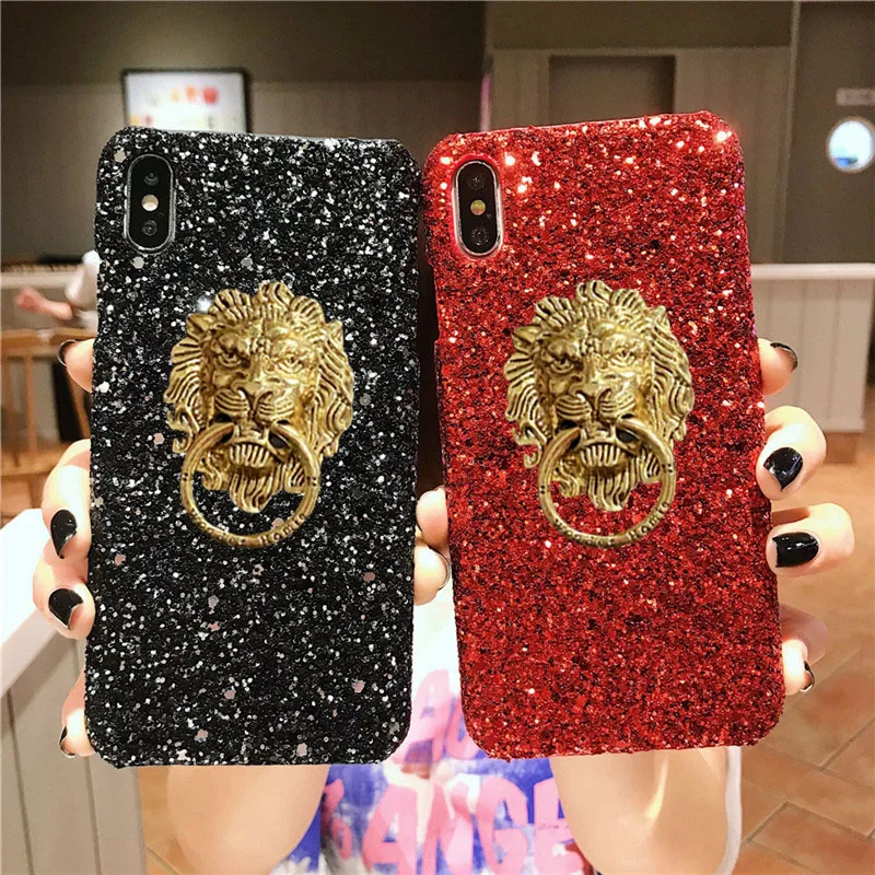 Жесткий чехол с блестками и львом для Xiaomi Mi cc9 Lite A3 xiaomi Redmi Note 9 9S Pro note 8 pro 8A S2