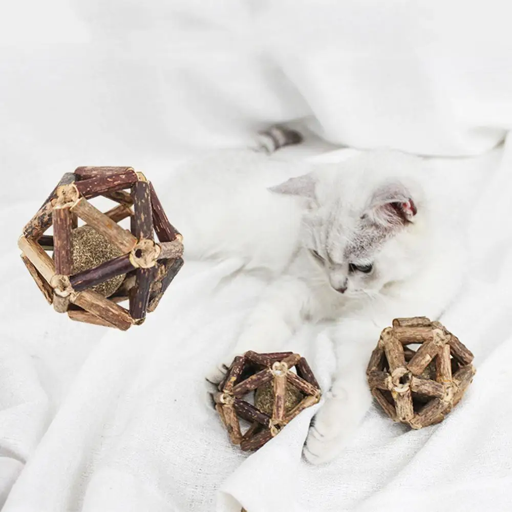 Handmade Cat Toys Ball Wood Sticks Catnip Pet Supplies Rolling Funny Cats Biting Training Toy | Дом и сад