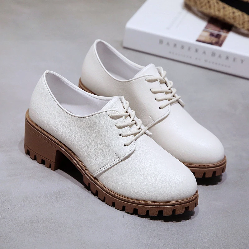 

Autumn New Fashion Oxfords Women Shoes Female Lace Up Pu Leather Plus Size Casual Shoes Woman Platform High Heels Ladies Shoes