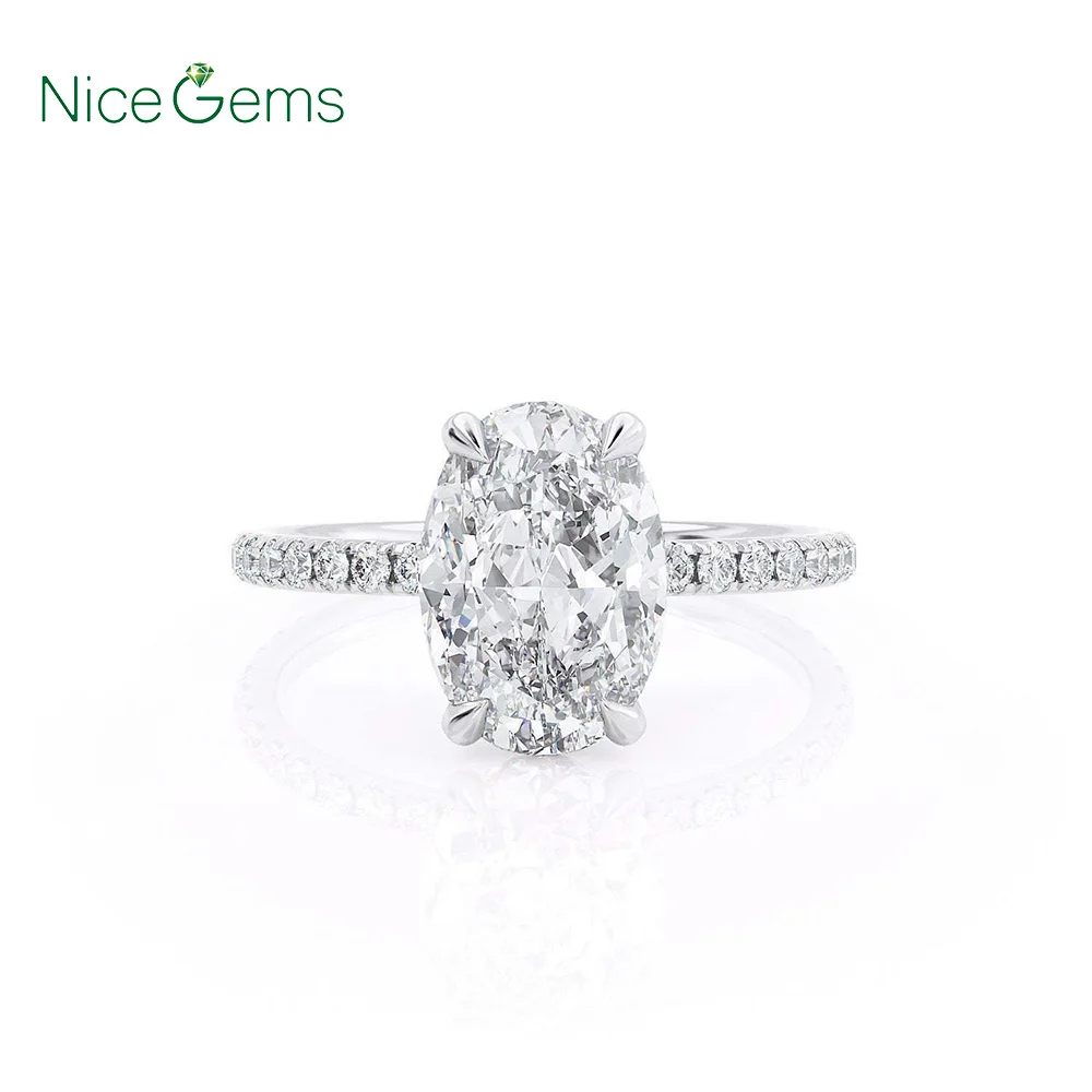Niceems 2.5ct Овальный муассанит обручальное кольцо скрытый Halo 14 к/18 к белое золото DF