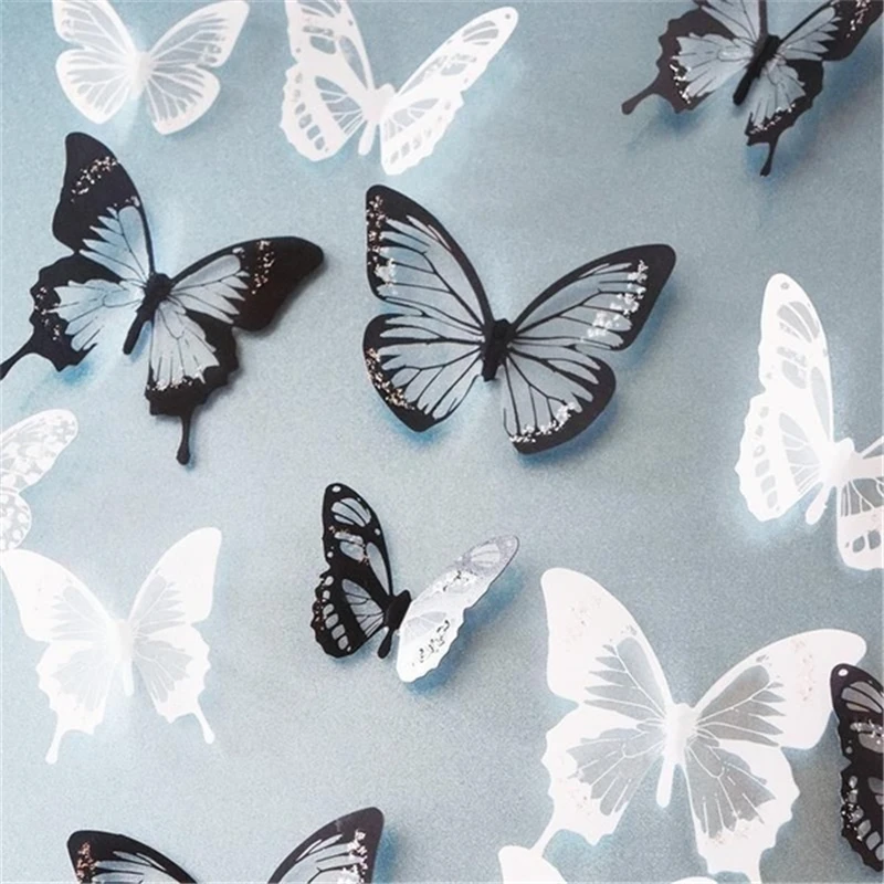 

18pcs/set Black and White Crystal Butterflies Wall Sticker For Kids Rooms Art Mural Refrigerator Wedding Decoration Wall Decals