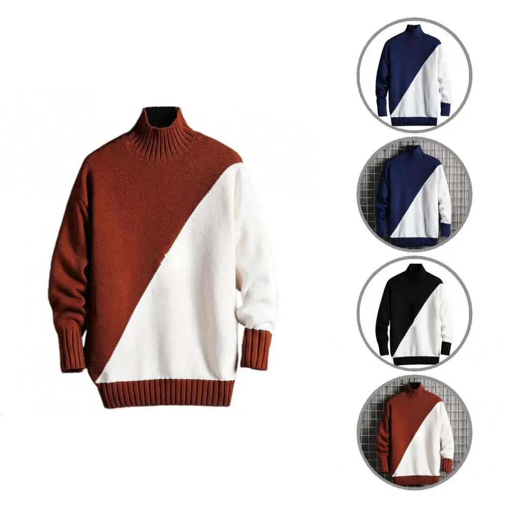 

Men Sweater Trendy Loose Winter Sweater Contrast Colors Knitted Spring Sweater