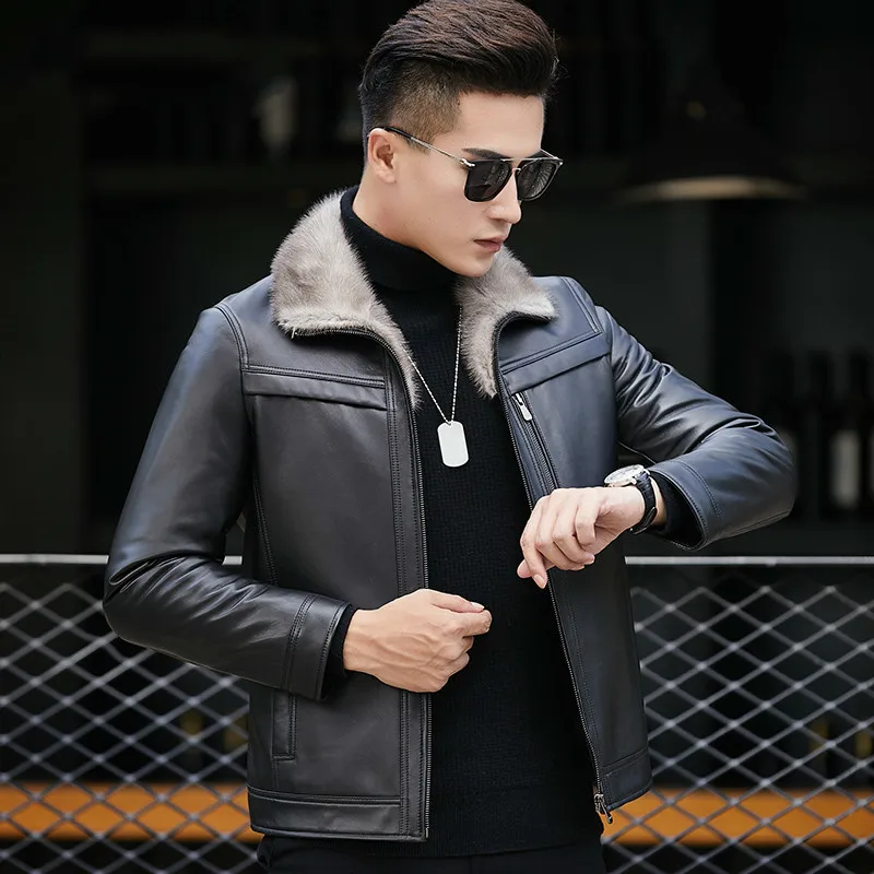 Куртка из натуральной кожи мужская зимняя куртка овечьей мужские теплые пальто с