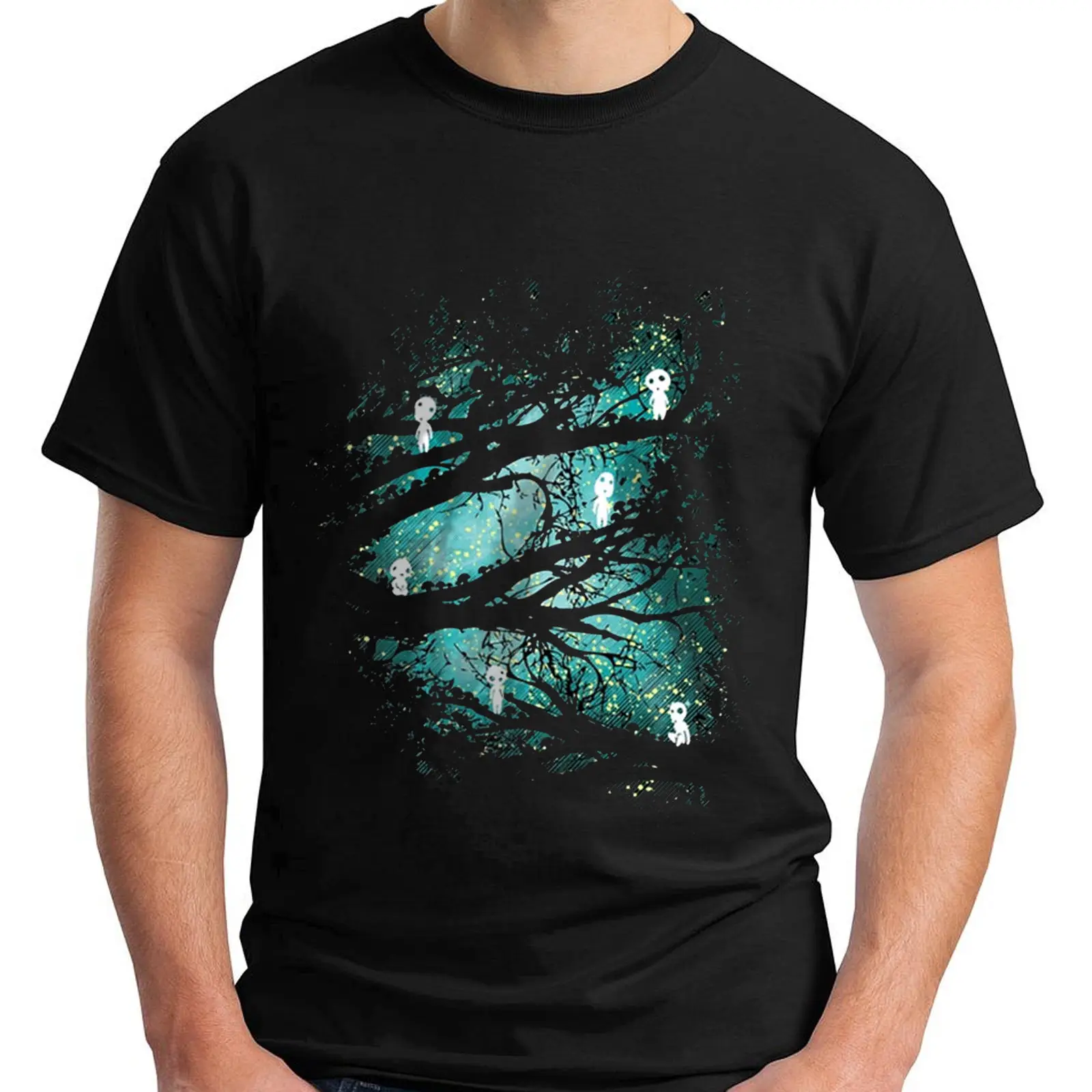 

New Mononoke Forest Spirit Kodama Totoro Miyazaki Men's Black T-Shirt Size S-3XL Short Sleeve Round Neck T Shirt Promotion
