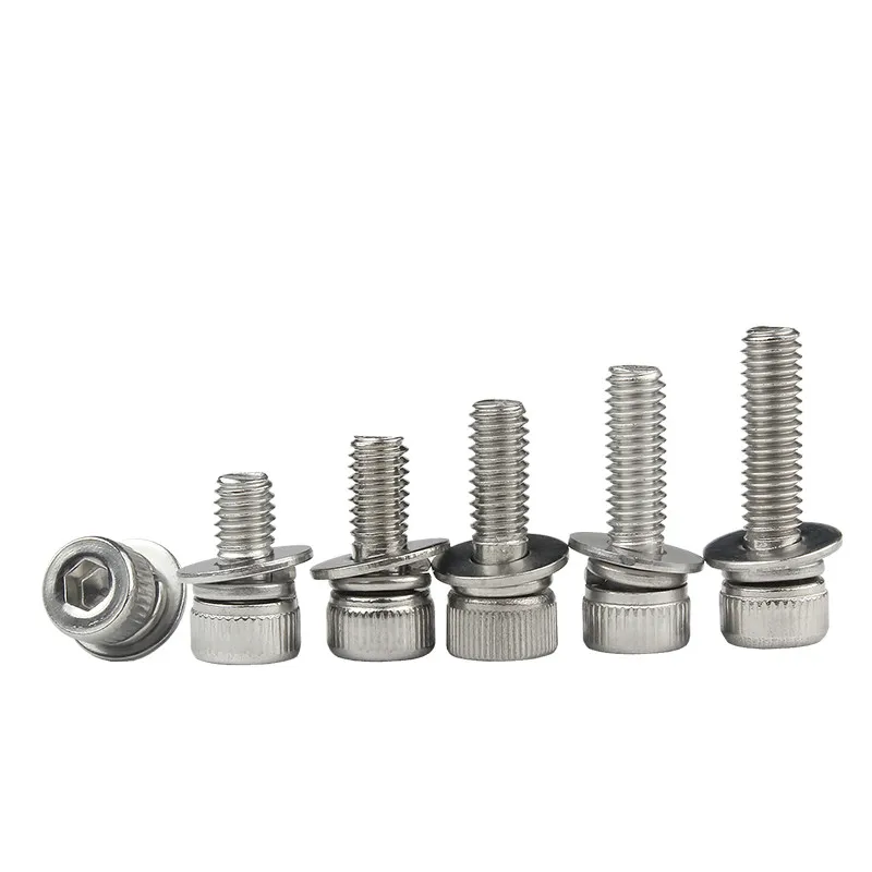 

304 stainless steel three combination hexagon socket head screw with flat elastic cushion screw and bolt M4M5M6