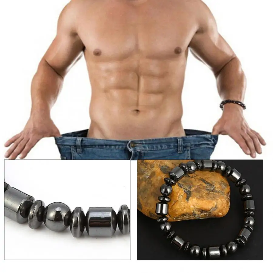 Стильный унисекс Вес потери браслет с черным камнем бусины сжигание жира