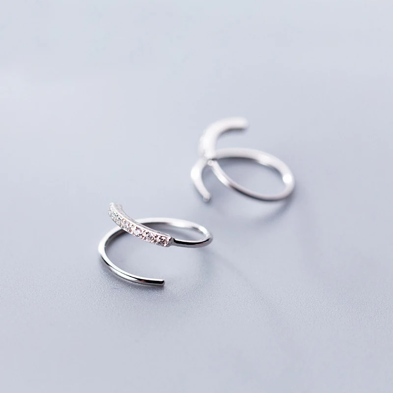 MloveAcc 100% 925 Sterling Silver Small Ear Bones Buckle with CZ Tightly Packed Mini Wave Earrings