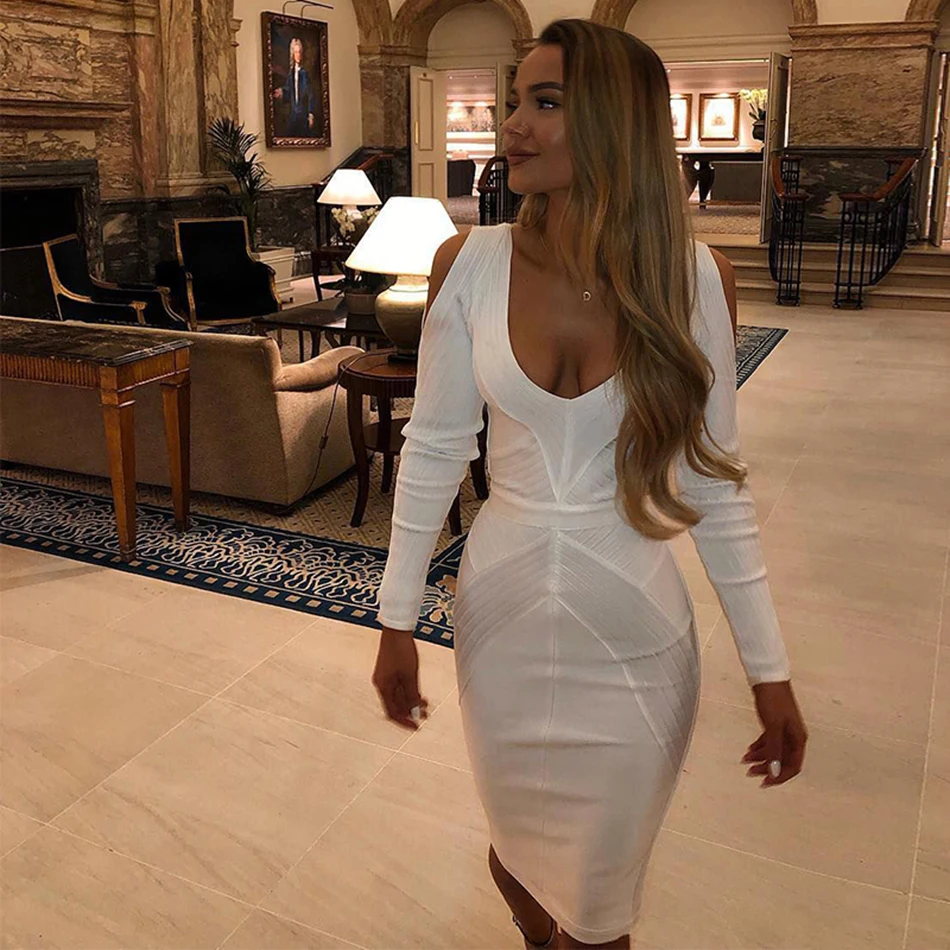 Новинка лета 2019 Белое Облегающее Бандажное платье сексуальное женское ажурное с