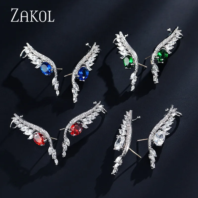 ZAKOL, Новое поступление, кубический цирконий, багет, камни, крылья, запонки, для ушей, для личности, Сверкающий Лист, женские свадебные серьги, FSEP2103