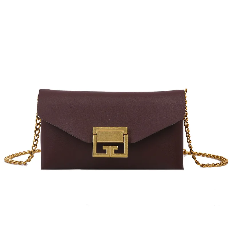 Новинка 2020 Корейская женская тонкая сумка конверт с цепочкой и застежкой