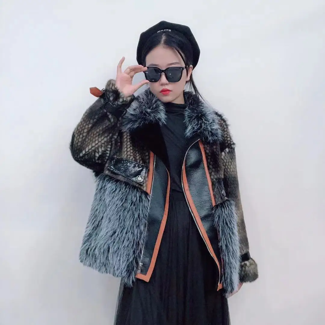 New 2021 Winter Female Fashion High Street Tuscan Fur Short Coat Women's Patchwork Office Lady Fur Lamb Wool Faux&fur Jacket
