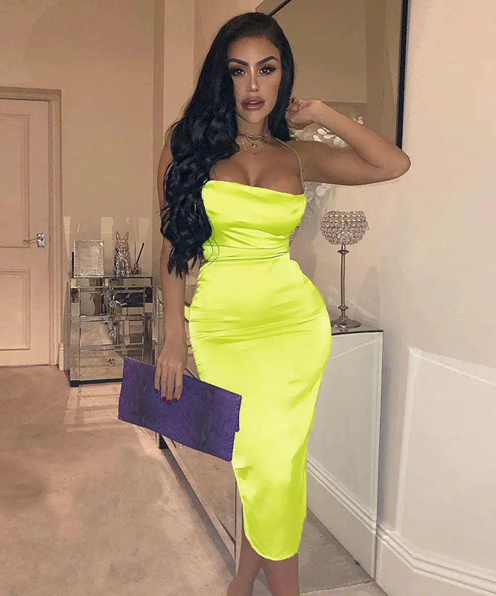 Women's Sexy Summer Sundress Spaghetti Straps Halter Backless Silk Sheath Midi Dress Evening Club Casual Slip Wrap Dresses | Женская