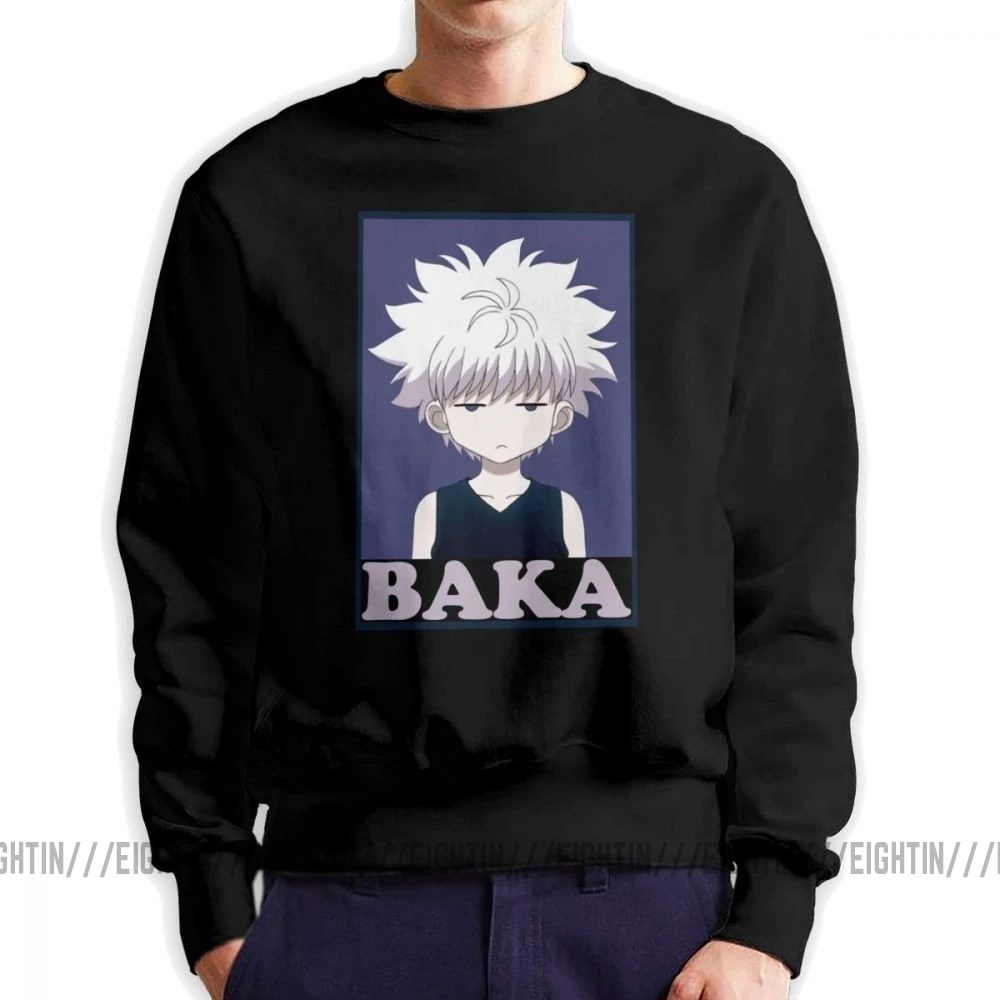 Hunter X Hunter Killua Zoldyck Baka/Мужская толстовка в винтажном стиле из органического хлопка, пуловер с круглым вырезом, осенняя толстовка с капюшоном, одежда - Цвет: Черный