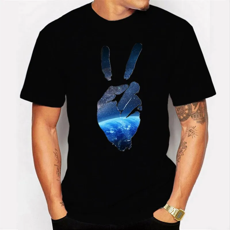 

Men's Casual Short Sleeve 100% Cotton 3D Printing Gesture Pattern T-shirt Fashionable Street Style New Men's Top