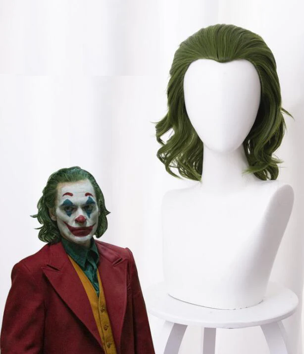 

35cm Joker Origin Movie Clown Joker Wig Cosplay Costume Joaquin Phoenix Arthur Fleck Curly Green Heat Resistant Synthetic Hair