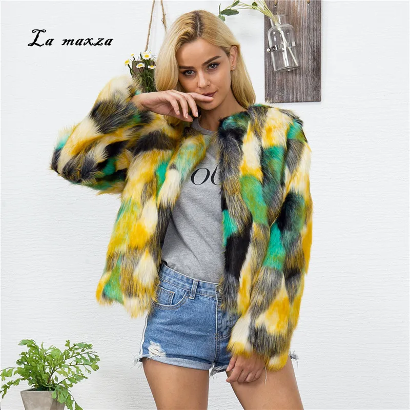 

Plus Size Womens Coats Winter Faux Fur Coat 2019 Casual Faux Fur Fashion Jacket Women Print