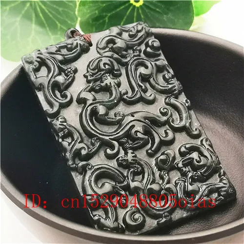 Натуральный черный зеленый нефрит девять дракон кулон ожерелье обсидиан Шарм