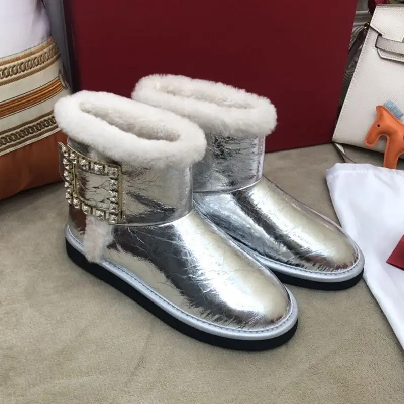 

Mixed Color Women Snow Boots Warm Fur Round Toe Slip On Women Winter Boots Luxury Crystal Decor Women Ankle Boots Short Boots