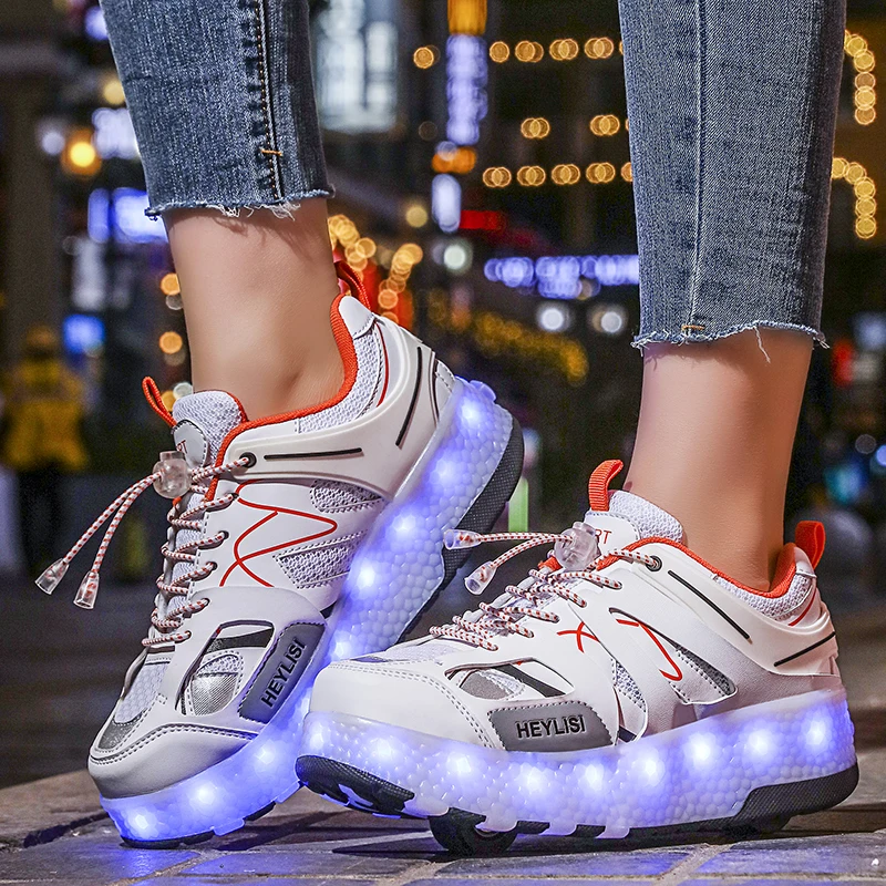 Size 28-40 Glowing Sneakers with Charging Switch Light Wheels Woman on for Girls Roller | Детская одежда и обувь