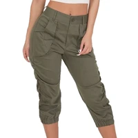 cropped rrousers 2021 summer womens casual harem pants beam foot pants pocket loose fashion high waist solid color capris 3