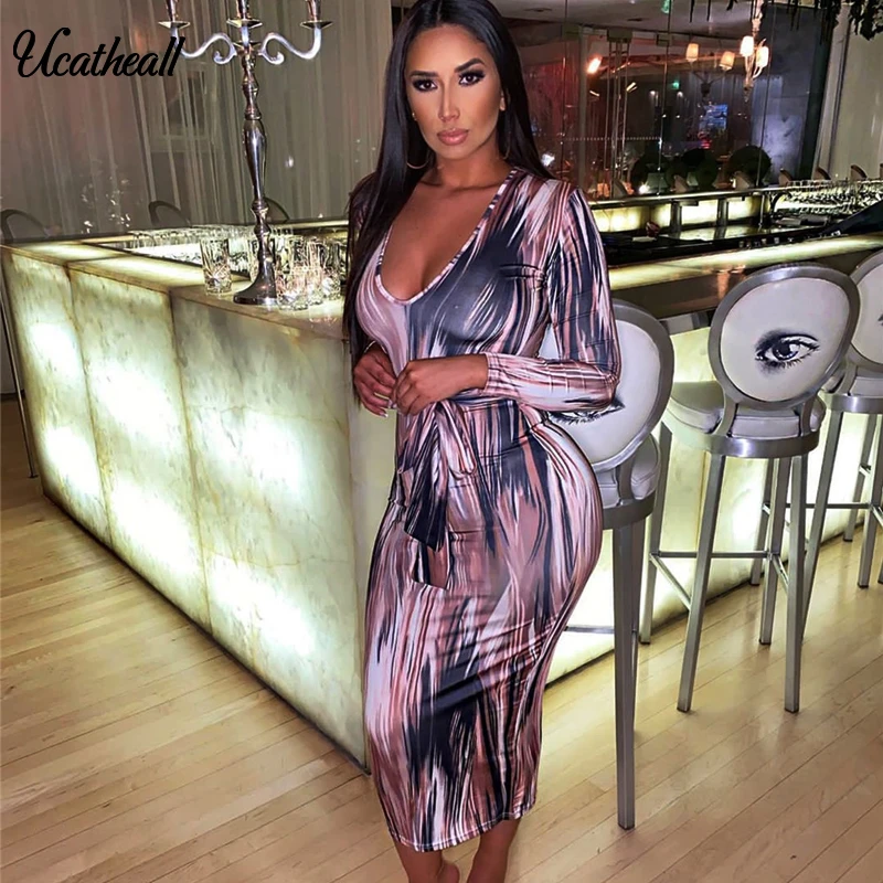 Платье-Карандаш женское с длинным рукавом пикантное облегающее вечернее Клубное