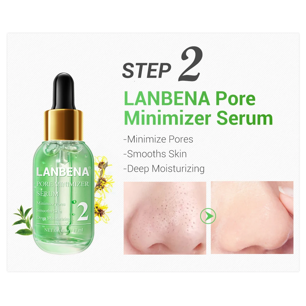 LANBENA Green Tea Blackhead Remover Kit Minimizer Deep Pore Cleaning Shrinking Pores Purifying Acne Treatment Essence Smoothing | Красота и