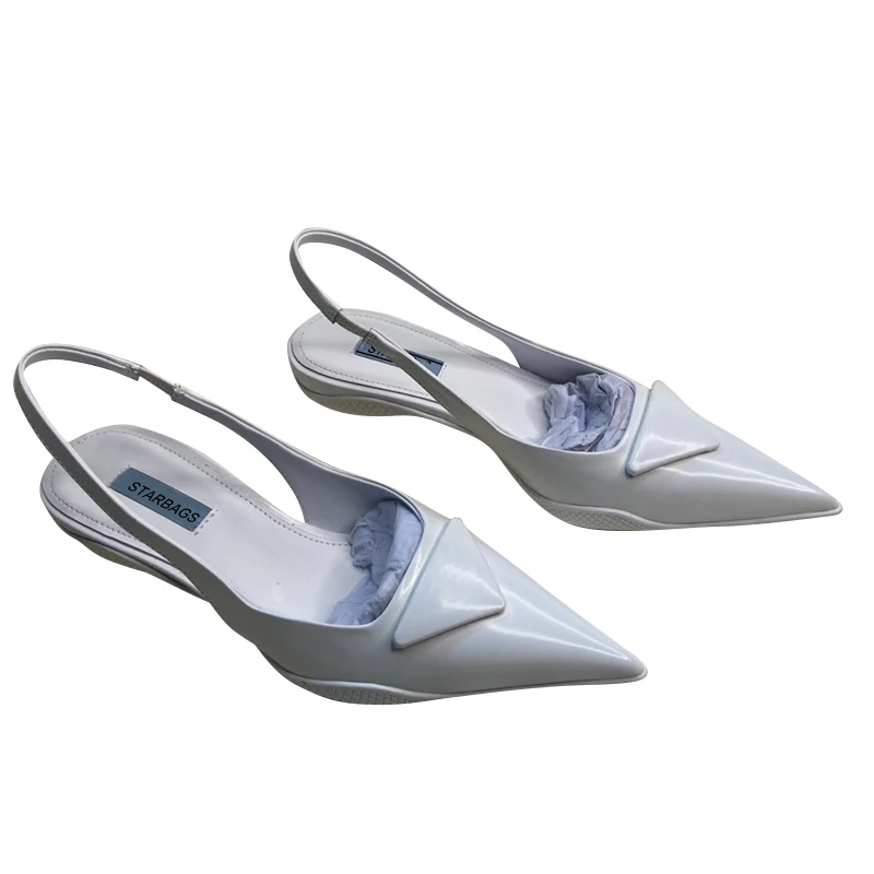 

2021 new Italian starbagspra women's shoes, thick heel, round head, high-tech technology, fashion silk, 6.5cm high-heeled shoes