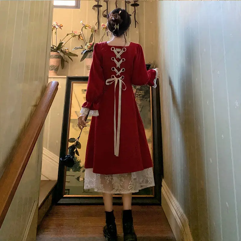 Женское винтажное платье с длинным рукавом элегантное свободное в стиле Хай