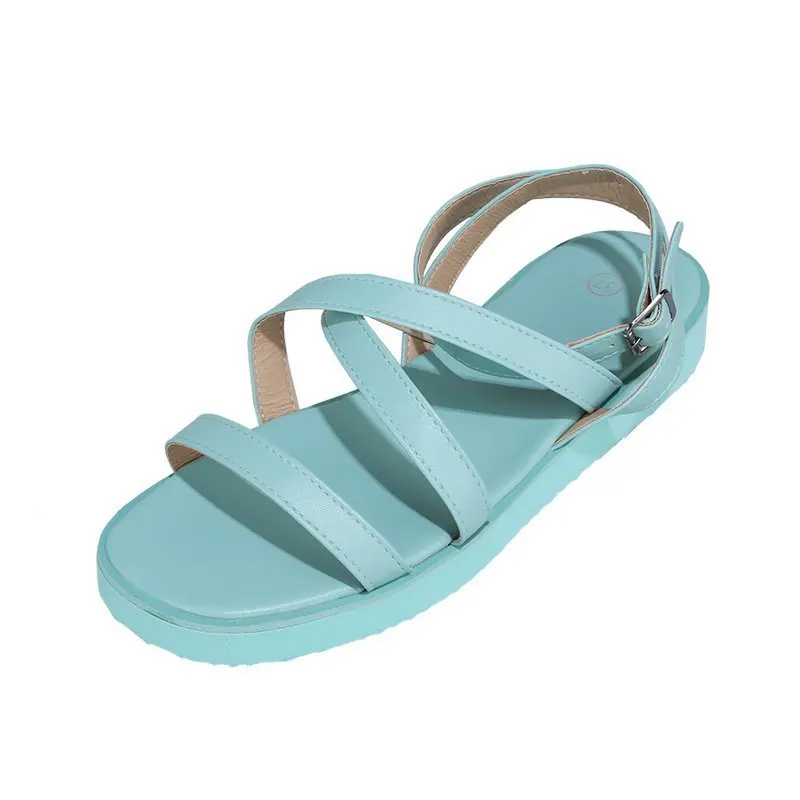 

Summer Gladiator Women Sandals Platform Flat Bright Color Cross Tie Light Sole Ankle Strap Fashion Party Shoes Ladies Female