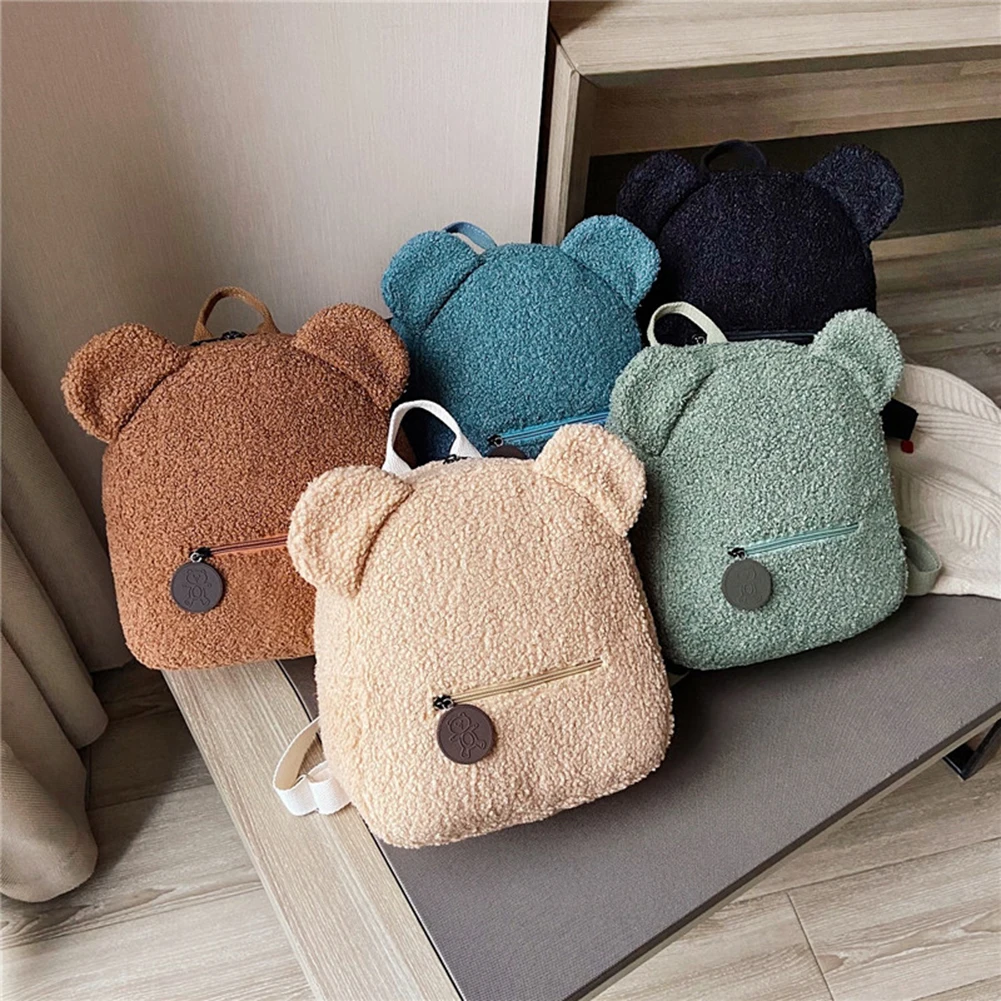 

Portable Travel Shopping Rucksacks Casual Autumn Winter Lamb Fleece Women's Bagpack Cute Bear Shaped Shoulder Backpack