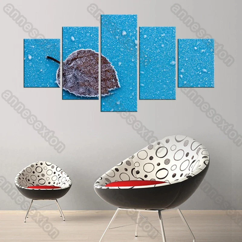 

5 Pieces Hd Printed Canvas Painting Poster Minimalist Blue Backgound with Art Withered Leaves for Home Rooms Wall Decoration