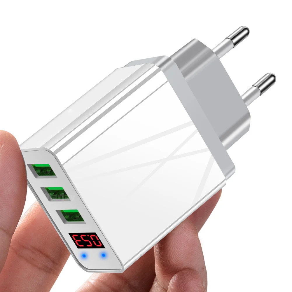 3 Port USB Phone Wall Charger LED Display 3A Fast Charging For iPhone Android WIF66 | Электроника