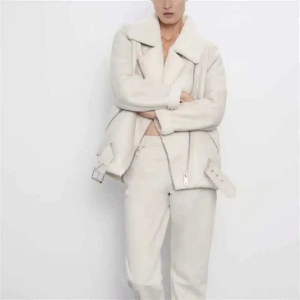 

2020 autumn and winter new warm thick women PU imitation deerskin plus velvet short motorcycle jacket leather jacket