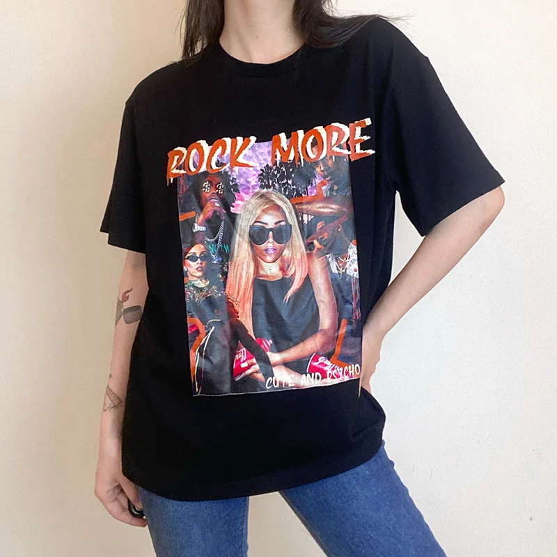 

2021 New T-shirt Female Basic Loose Fashion Character Printing T-shirt Female Round Neck Short-sleeved Top