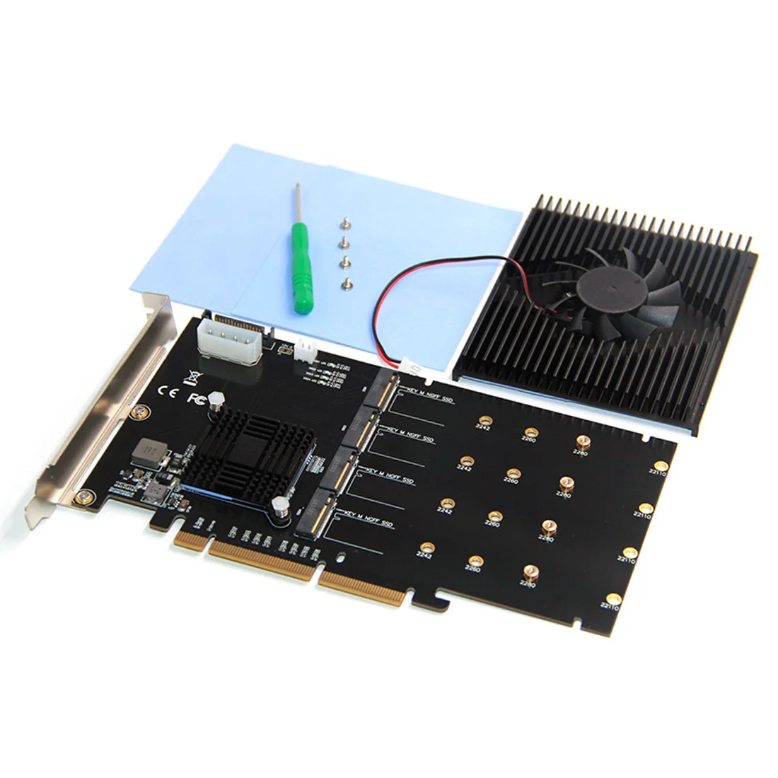Карта адаптера XT-XINTE 215*125 мм PCI-E LM313 8X/16X до 4P M.2 (Протокол PCIe) Райзер-карта для NVME 2242