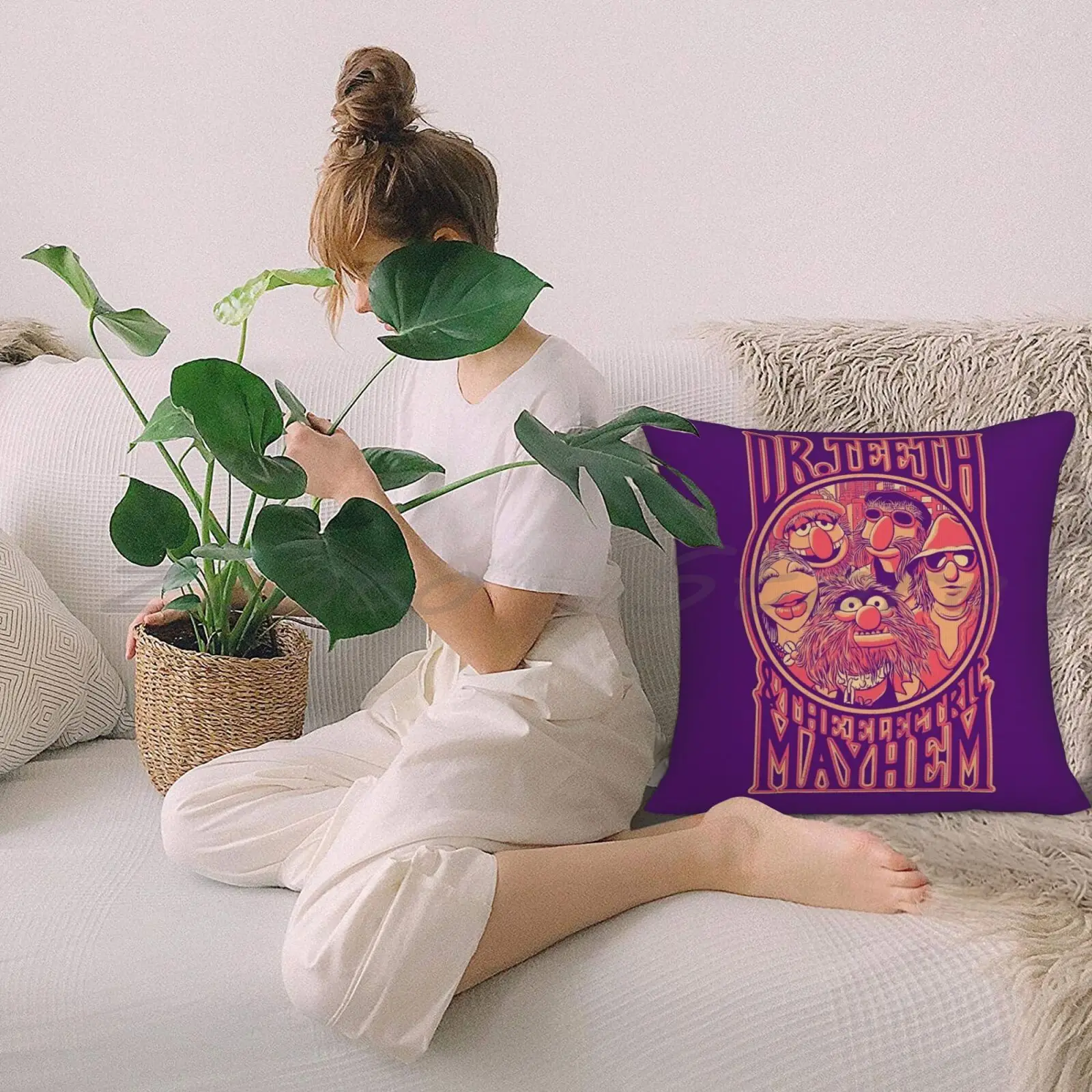 Наволочка с надписью Dr. Teeth наволочка из хлопка и льна плюшевыми помпонами для