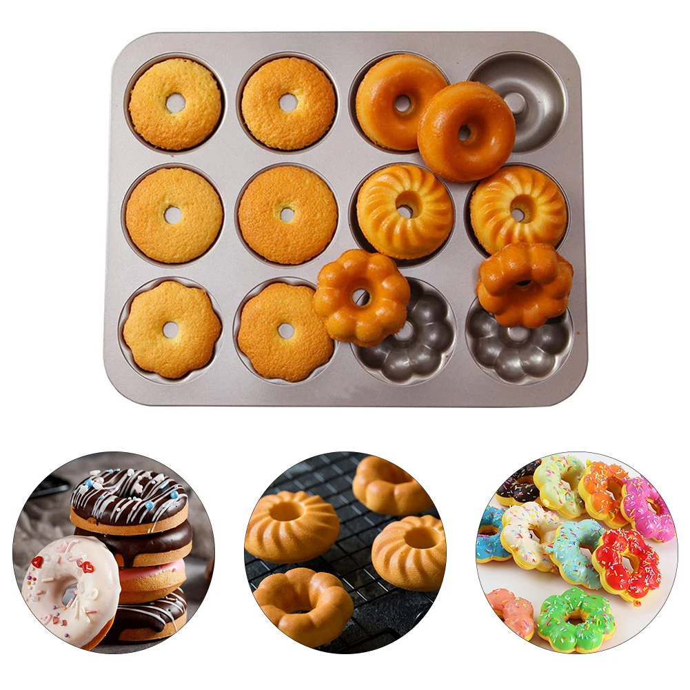 

Non Stick Baking Tray Carbon Steel Muffin Pan Doughnut Tin Mold 12 Cups Homemade Dessert Mould With 3 Types for Baking Use