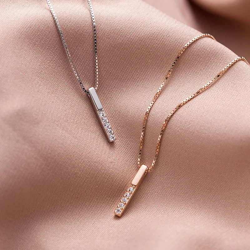 Фото Xxixx 925 Серебряное геометрическое ожерелье с бриллиантами для женщин Длинная