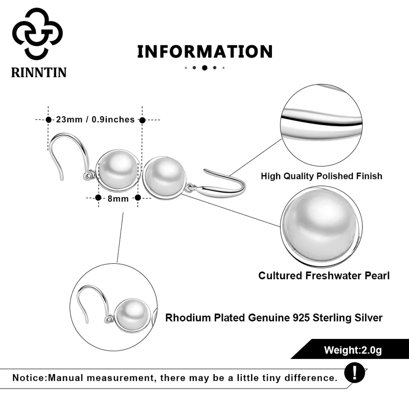 

Rinntin 925 Genuine Silver High-quality Cultured Pearl Drop Earrings Women Korean Style Dangle Earrings Jewelry Gifts GPE03