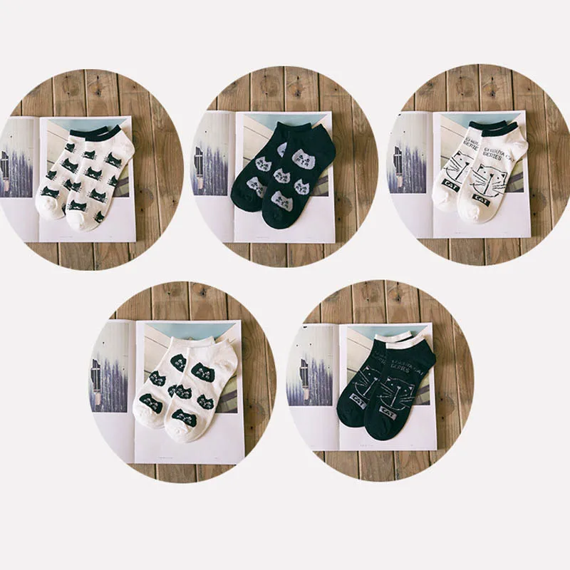Новинка женские хлопковые носки с милым мультяшным котом короткие без пятки для