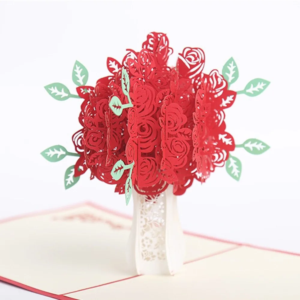 3D выдвижные Цветочные поздравительные открытки подарок на день Святого