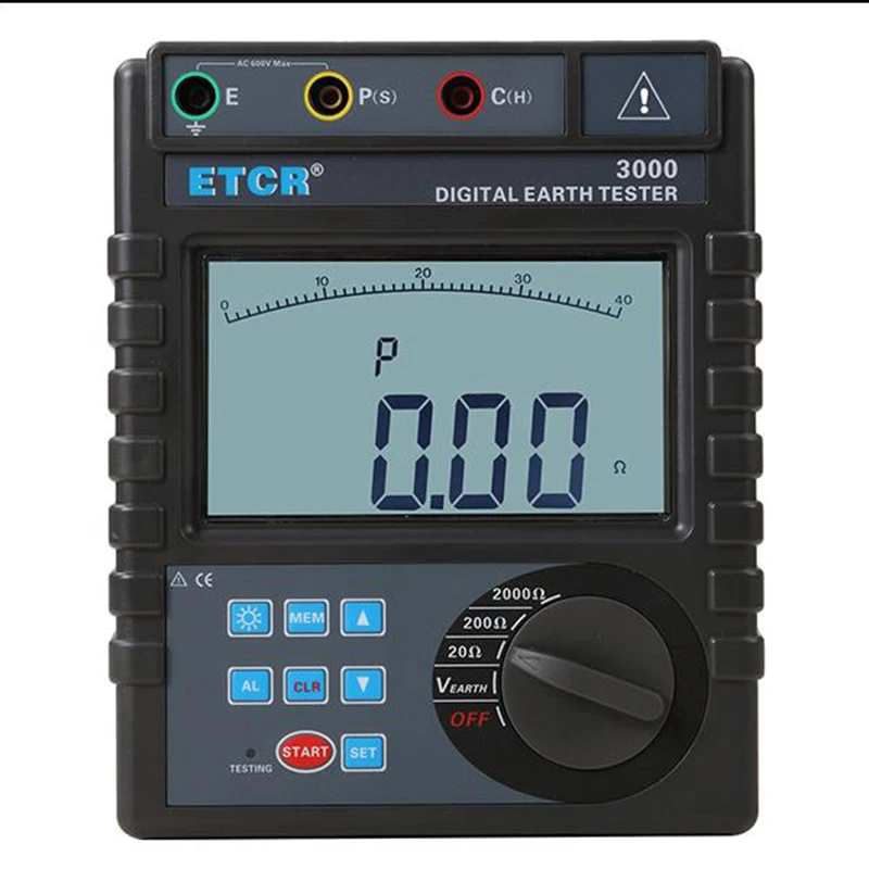 

Digital Earth Resistance Tester Ground Soil Resistivity Tester 0.01to 2000ohm Range Earth Voltage Measurement