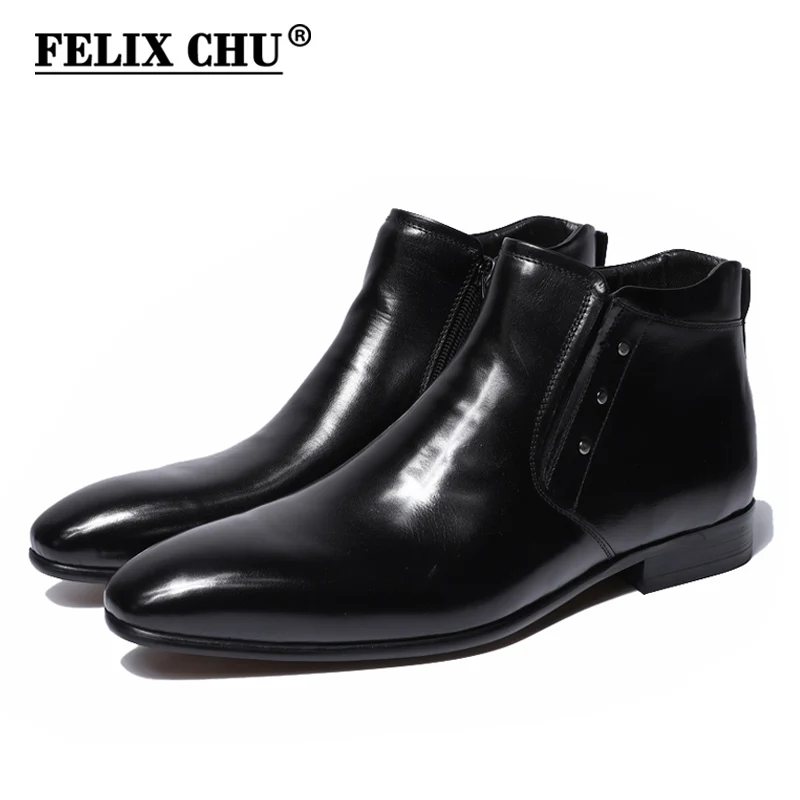FELIX CHU/ г. Новые мужские ботильоны из натуральной кожи модельные туфли на молнии с высоким берцем черная, желтая мужская обувь на резиновой подошве#36700-7