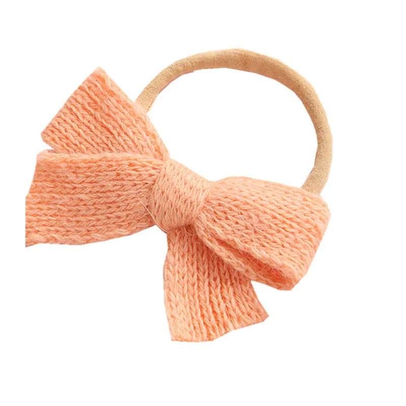 

13pcs/lot Handmade Wool Knitted Bows Nylon Hairbands Newborn Super Soft Elastic Nylon Headbands Girls Knot Hair Accessories